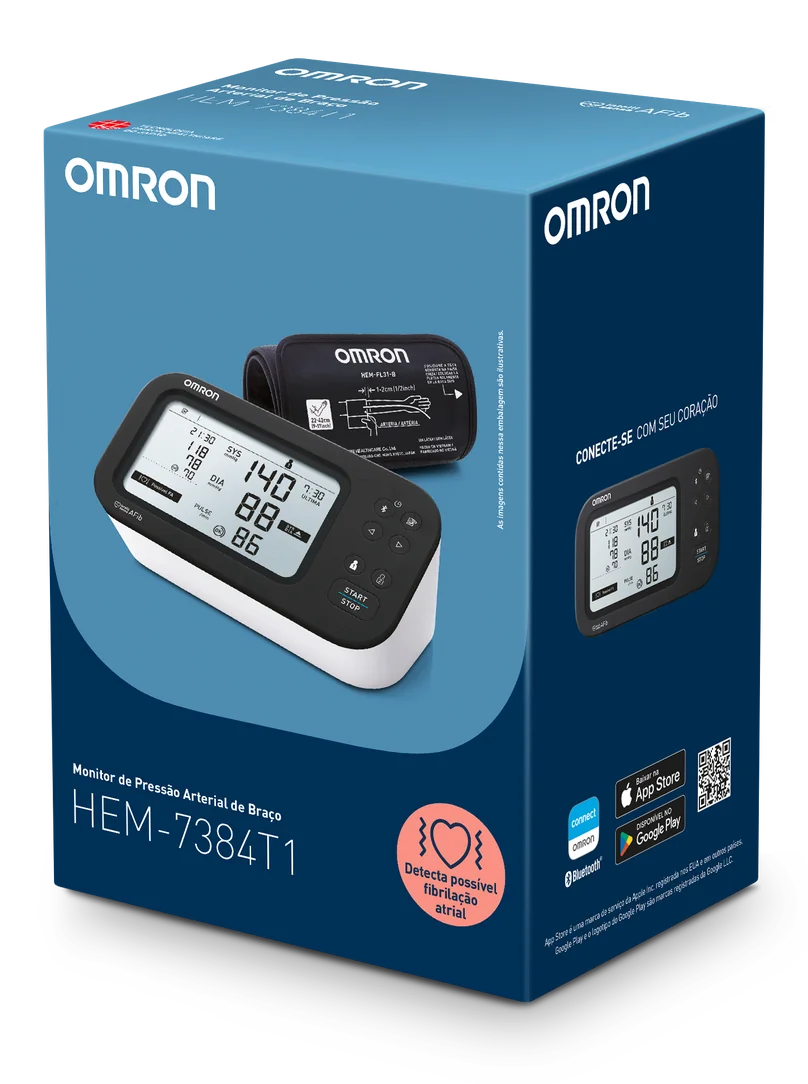 Embalagem do monitor de pressão arterial OMRON Intellisense AFib HEM-7384T