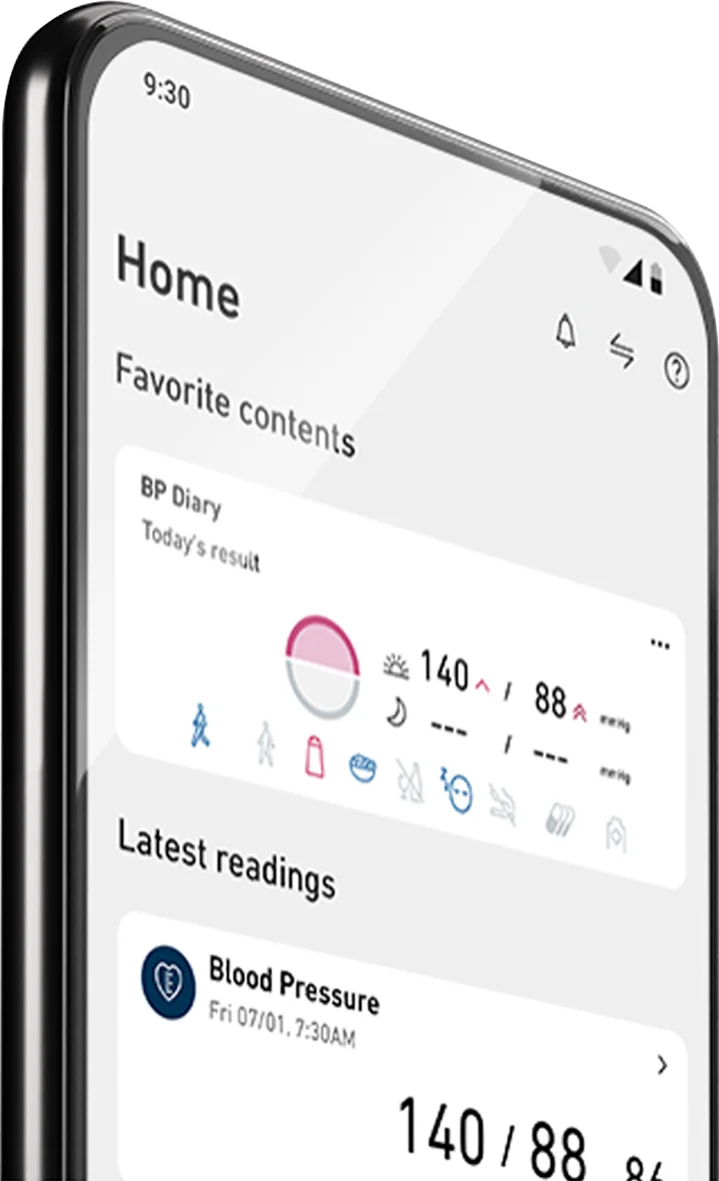 Aplicativo OMRON connect aberto no celular, mostrando as últimas medições registradas