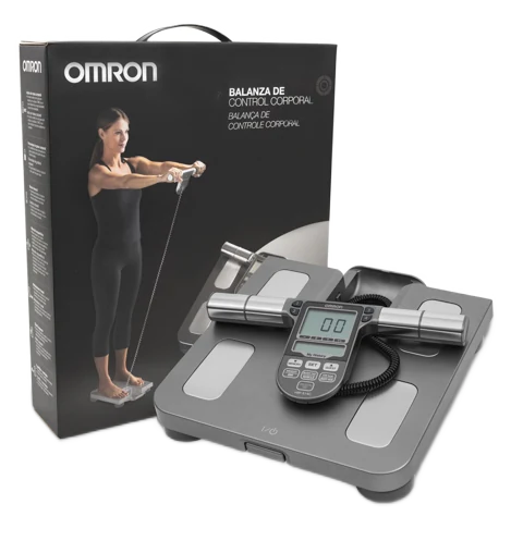 Balança de bioimpedância de corpo inteiro OMRON HBF-514C com a caixa do produto